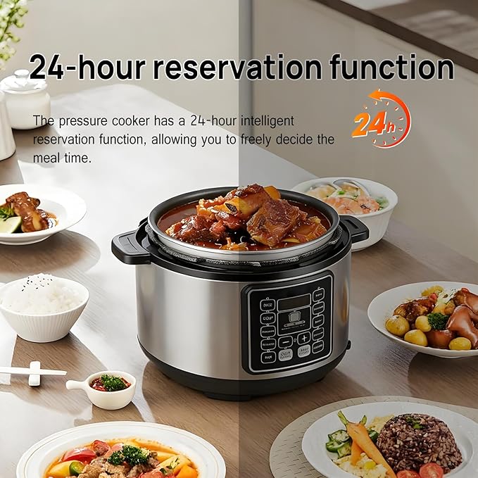 10 in 1 Electric Pressure Cooker with 24-Hour Reservation Function, 6L, Slow Cooker, Rice Cooker, Wok, Cake, Yogurt, Make Cooking Easier (Black)