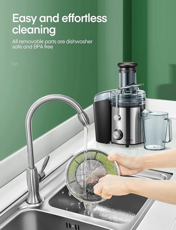 Juicer Machines, FOHERE 1000W Juicer Whole Fruit and Vegetables, Quick Juicing Easy to Clean, 75MM Large Feed Chute, Dual Speed Setting and Non-Slip Feet, Silver