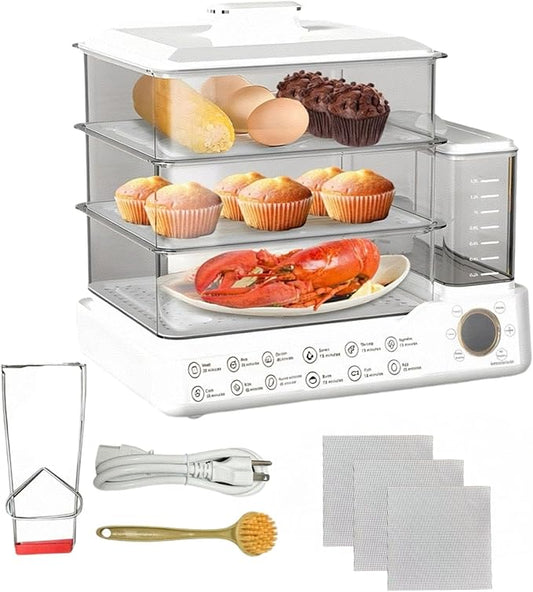 24L Electric Steamer, Three-Layer Food Steamer, Stainless Steel Steamer With Detachable Water Tank, 800w Large Capacity Breakfast Machine With Timer, Suitable For Families And Gatherings