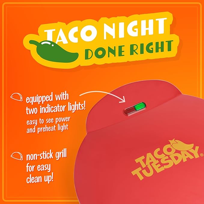 Taco Tuesday Deluxe 10-inch 6-Wedge Electric Quesadilla Maker with Extra Stuffing Latch, Red