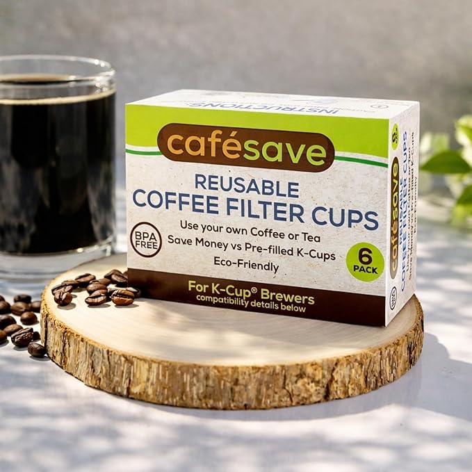 Perfect Pod Cafe Save 1-Stream Reusable K Cup Pod Coffee Filters - Refillable Coffee Pod Capsules with Built-In, Integrated Mesh Strainer for use with Keurig & Select Single Cup Coffee Makers, 6-Pack