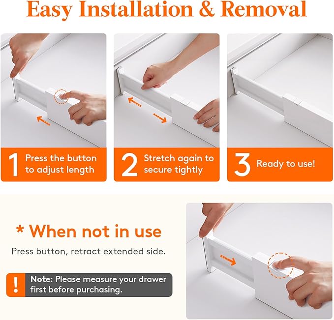 Lifewit 8 Pack 4" High Drawer Dividers 28-43.5cm/11-17" Adjustable Drawer Organizer for Clothes/Utensils, Expandable Drawer Separator in Dresser/Kitchen/Bedroom/Office Organization & Storage White