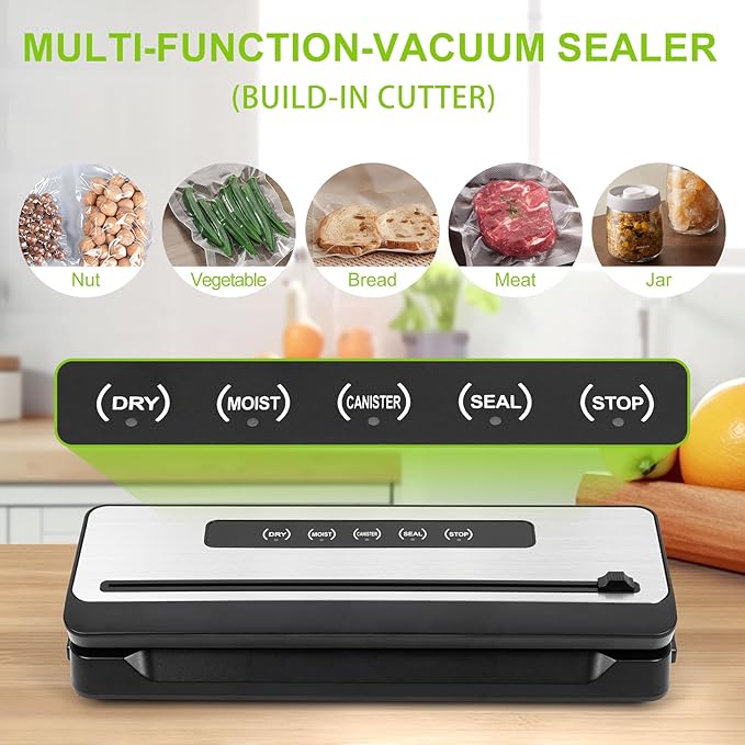 Vacuum Sealer Machine, Fast-Compact Food Sealer with Bags Storage, Build-in Cutter, Ideal for Sous Vide and Airtight Food Storage, Dry&Moist Modes (Silver)