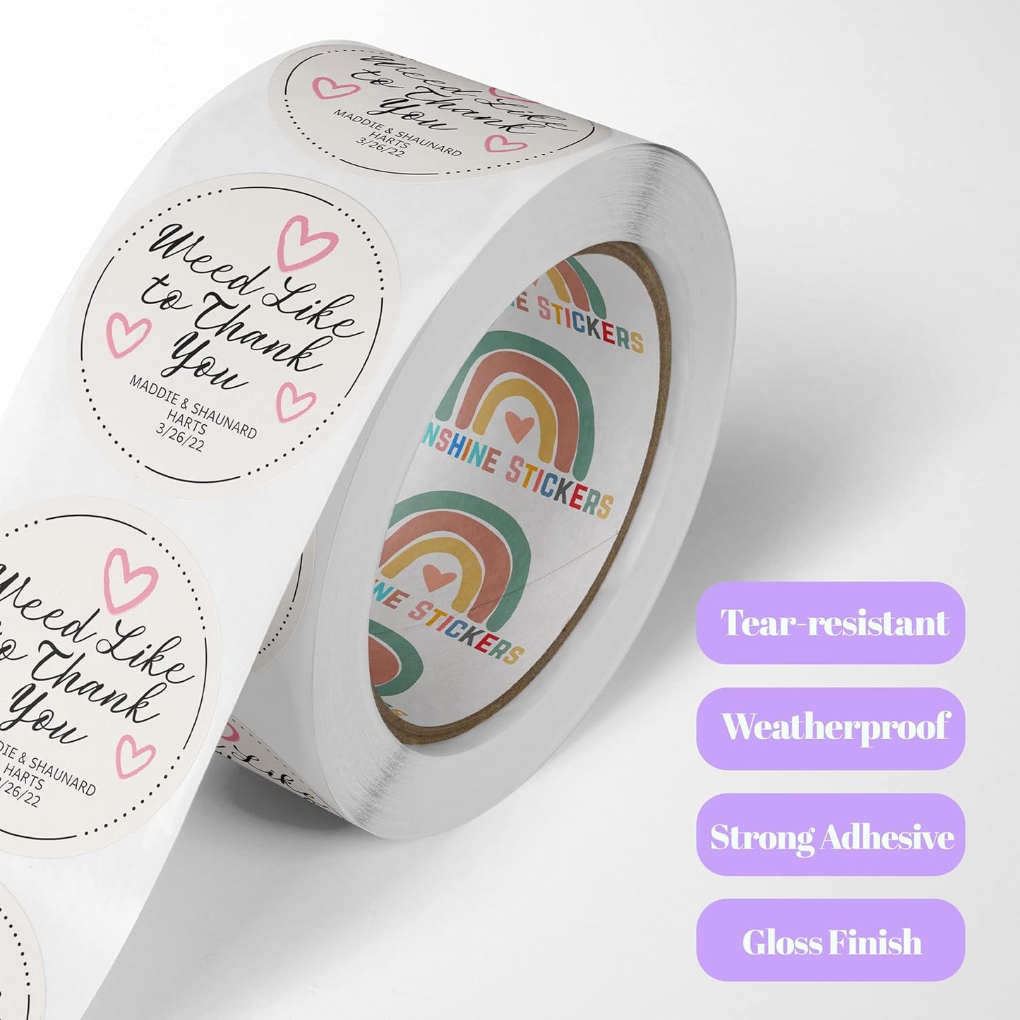 150 Custom Circle/Square BOPP Roll Labels- Personalized Stickers for Business Logo, Party, Wedding Favor, Baby Shower-Any Design Text + Image, Matte/Gloss Finish (3 Inch Circle)