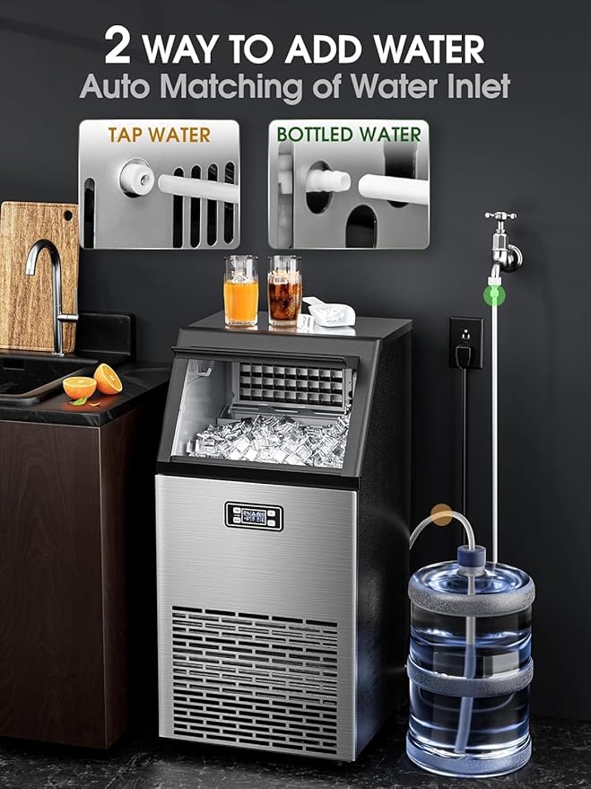 Electactic Commercial Ice Maker Machine,100lbs/24H Stainless Steel Ice Machine,33lbs Storage, Auto Self-Cleaning Freestanding Ice Maker, Ice Machine Freestanding for Bar/Cafe/Restauran-Silver