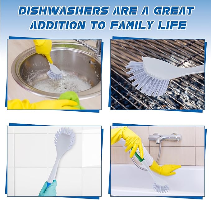 Hsei 6 Pcs Blue and Green Kitchen Scrub Dish Brush Bulk with 11 Inch Anti Slip Handle Cleaning Dish Scrubber with Stiff Bristles Washing Scrub Brushes for Housekeeping for Pots and Pans, Kitchen Sink