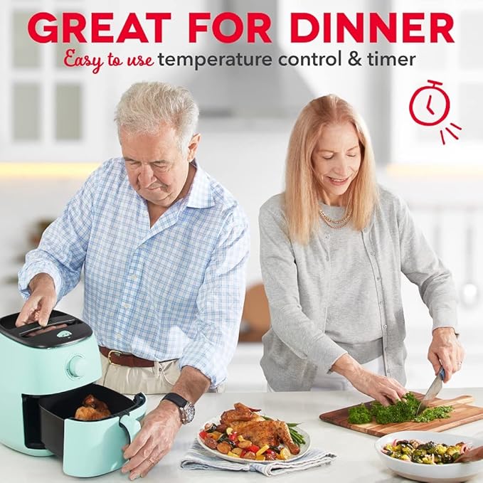 Dash Tasti-Crisp™ Air Fryer - AirCrisp® Technology - Compact Design with Adjustable Temperature Control - Nonstick Fry Basket & Auto Shut-Off Feature - 2.6 Quarts - Aqua
