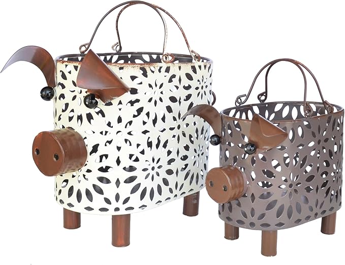 Farmhouse Metal Small Storage Basket Set For Kitchen or Bathroom Pig Decor, 2 Count Stackable Small Basket with Handle
