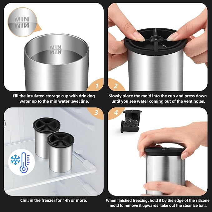Clear Ice Cube Maker, 2" Clear Ice Ball Maker for Old Fashioned Whiskey lover, Bourbon, Whiskey, Cocktail Funny Gifts for Men on Birthday or Holiday, Easy-Release Stainless Steel Ice Mold(6Pack)