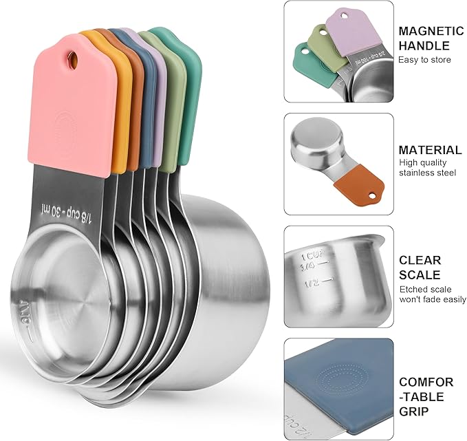 Smithcraft Magnetic Measuring Cups & Spoons Set 15, Stainless Steel Measuring Cups and Spoons Set, Color Heavy Duty Metal Measuring Cups&Spoons Set w/Leveler & Measure Equivalents for Cooking & Baking