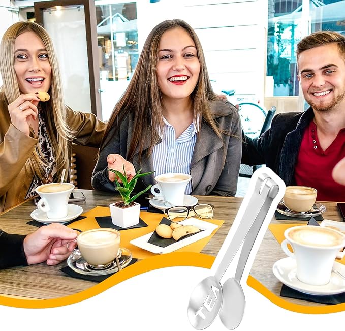 2pcs Tea Bag Squeezer, Stainless Steel Tea Spoon for Loose Tea Ice Sugar Cubes Tea Spoon Tea Strainers Tea Tongs Clip on Strainer Tea Accessories for Tea Drinkers
