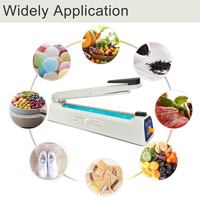 Impulse Heat Sealer 12 Inch 5mm Mylar Bag Sealer, Iron Shell Sealer, Plastic Bag Sealer Machine, with 4 Replacements Kit (2 Cutting Lines Included)