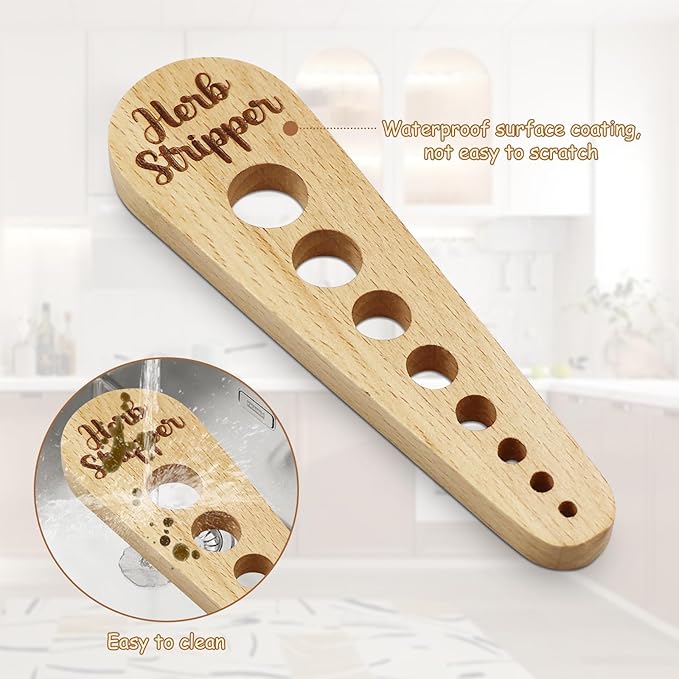 Herb Stripper Wooden Vegetable Leaf Remover Rustic Safe Kitchen Tool Cooking Gifts for Chefs and Housewives (Wooden)