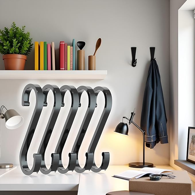 5 Pcs Black S-Shaped Hooks,Space Aluminum S Hook Multifunctional Hanging Hook Clasp Holder for Kitchen Bedroom Utility Hooks, Industrial Hooks Hardware, Home Storage Hooks