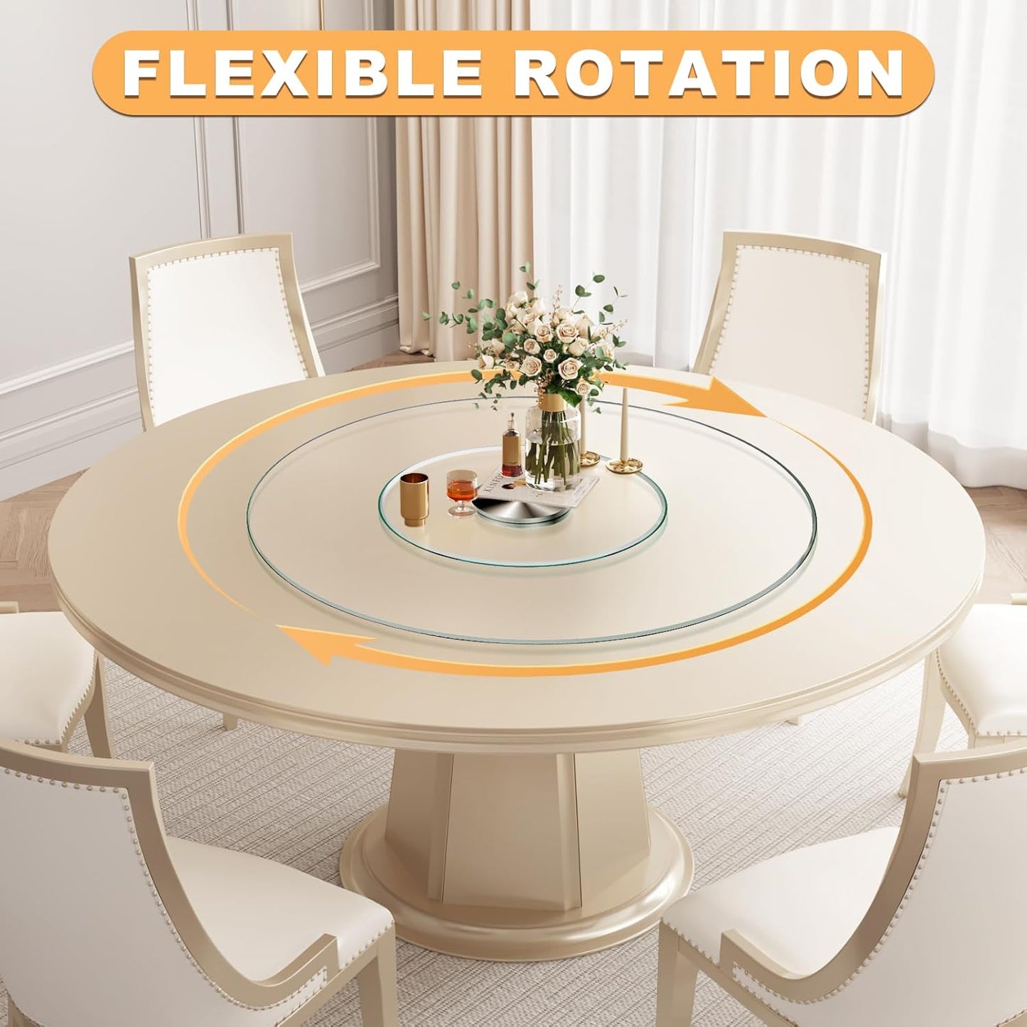 23'' Glass Lazy Susan Turntable Dining Table, 360 ° Round Dinner Plate Rotating Tray Transparent Dinner Plate, Silent and Smooth Rotation of The Dinner Plate (23inch/60cm)