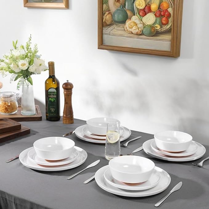 Webbylee Melamine Dessert Plates Set of 6-7.56" Serving Durable Dishes Perfect for Kitchen Outdoor Use,Durable Small Plates for Salad-White & Brown