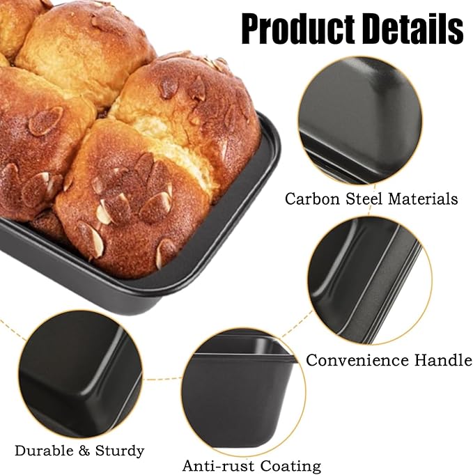 QTLCOHD 6 Pack 8" x 4" Bread Loaf Pan for Baking Homemade Bread, Non Stick Carbon Steel Loaf Pans