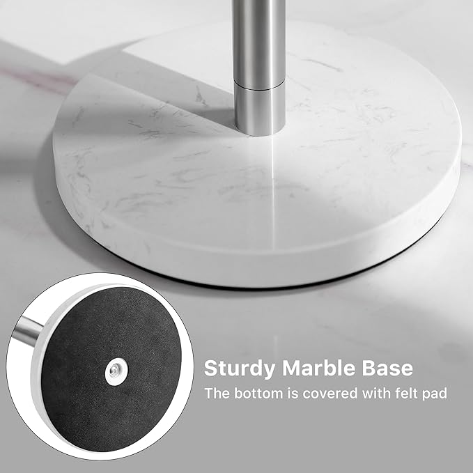 ZUNTO Paper Towel Holder Countertop, Freestanding Paper Towel Holder with Non-Slip Weighted Base for One-Hand Tear, Paper Towel Roll Holder for Kitchen Bathroom, White Marble Base