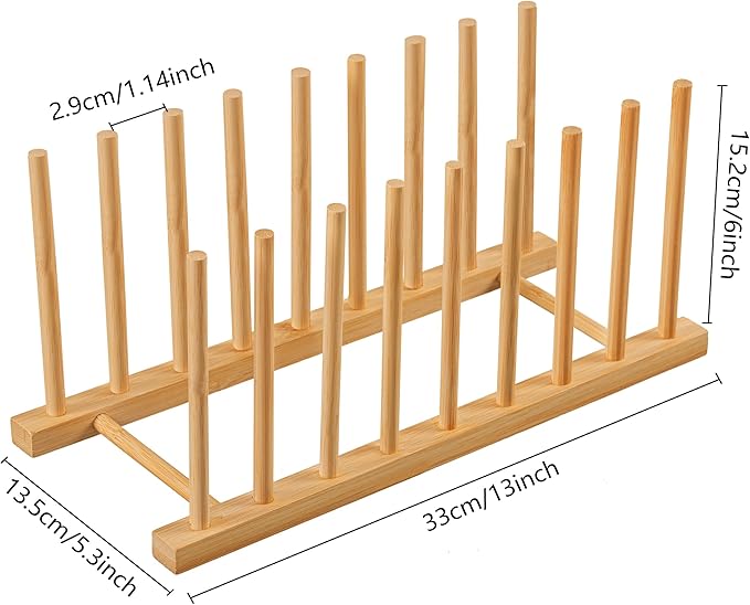 HBlife 2pcs Heighten and Widen Bamboo Dish Dying Rack Pot Lid Plate Organizer Holder for Cabinet, Cutting Board Stand Drainer Storage Plate Rack for Dish, Pot Lid, Bowl, Cup, Cutting Board and Books