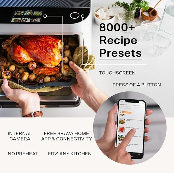 Brava Oven Starter Set: 10-in-1 Touchscreen Countertop Smart Oven, Air Fryer, 6-Slice Toaster, Slow Cooker, Reheater, Dehydrator, Rice Cooker, Auto-Shut Off, 1800W, Stainless Steel Kitchen Appliance