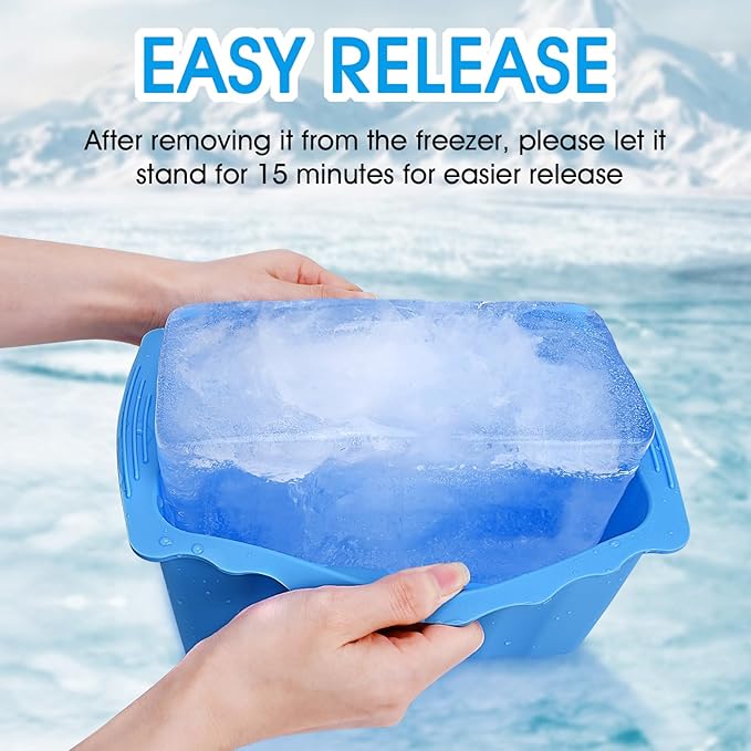 Haldane 6PCLarge Ice Cube Molds 38LB Ice Bath Water Chiller Giant Ice Block Molds Silicone Ice Block Maker For Home, Thicker Big Ice Cube Tray Reusable Athletes Cold Plunge Accessories,Blue+Orange