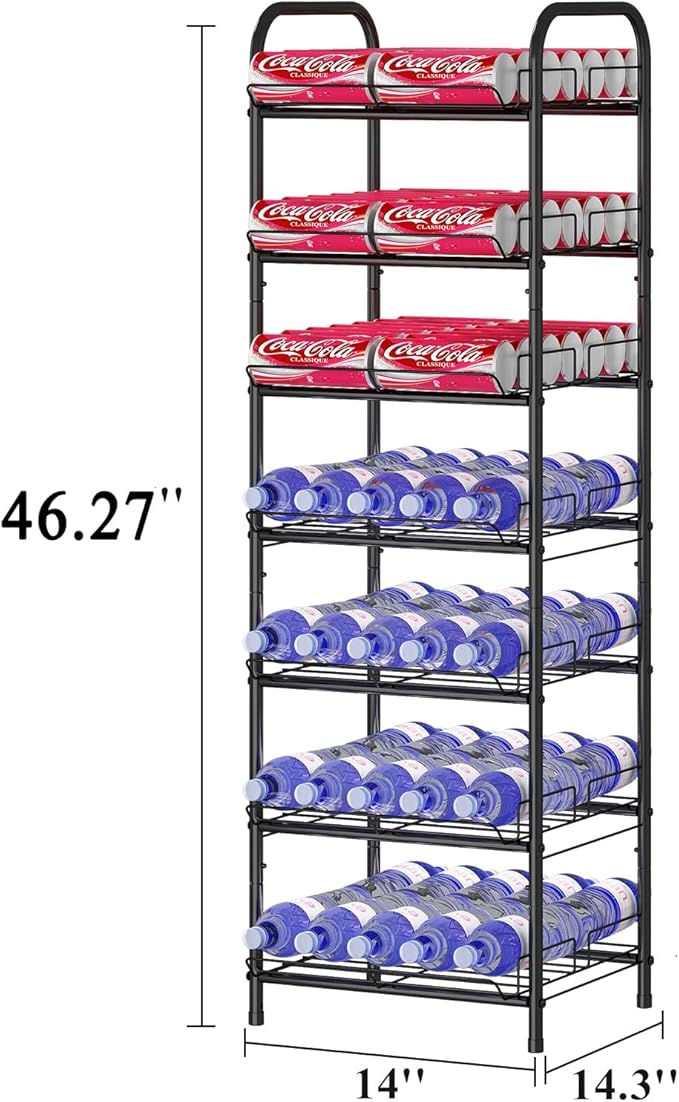 GILLAS 7 Tier Without Wooden Top Water Bottle Storage Rack, Free Standing Vertical Metal,Water Bottle Organizer, Large Capacity Bottled Rack Water Holder Stand for Cabinet Kitchen Party Pantry,Black