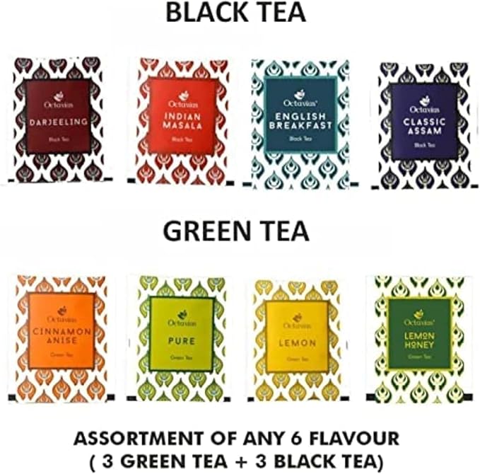 Octavius Tropical Palm Cutwork Wooden Tea Sampler Box | Premium Black & Green Tea Gift Set | 6 Flavors, 90 Tea Bags | Elegant Teas Gift Box for Tea Lovers