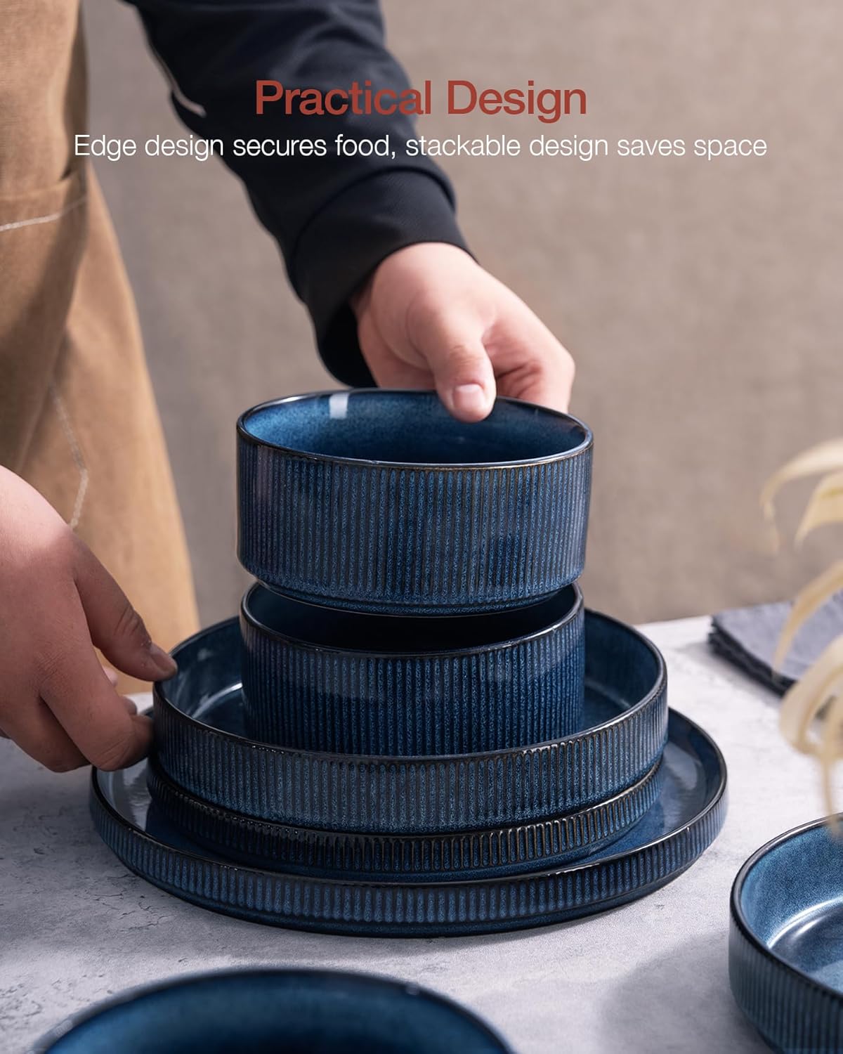 Famiware Star Plates and Bowls Sets, Modern Stoneware Dinnerware Sets for 6, 18-Piece Kitchen Dish Set - Chip and Scratch Resistant, Microwave and Dishwasher Safe Tableware, Nebulas Blue