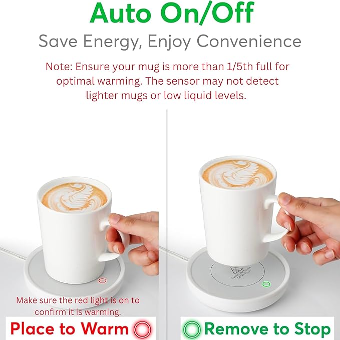Coffee Mug Warmer with Auto Shut-Off – Compact 17W Cup Warmer for Desk with Gravity Switch – Electric Candle Warmer Plate for Jar Candles – Keeps Coffee, Tea & Drinks Warm – Safe & Durable (White)