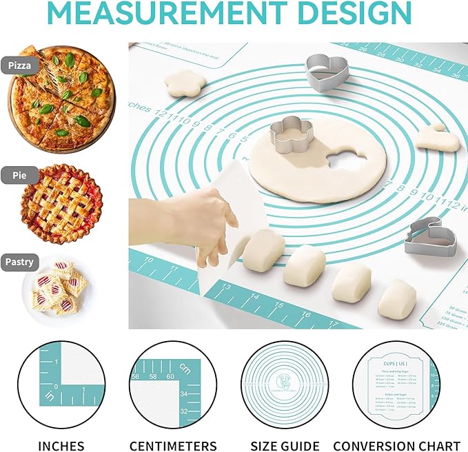 Silicone Pastry Mat for Dough Rolling, Silicone Baking Mat with Measurement, Nonslip Fondant/Pie Crust Mat for Making Cookies Macarons Baking Tools 32 x 24 Inch