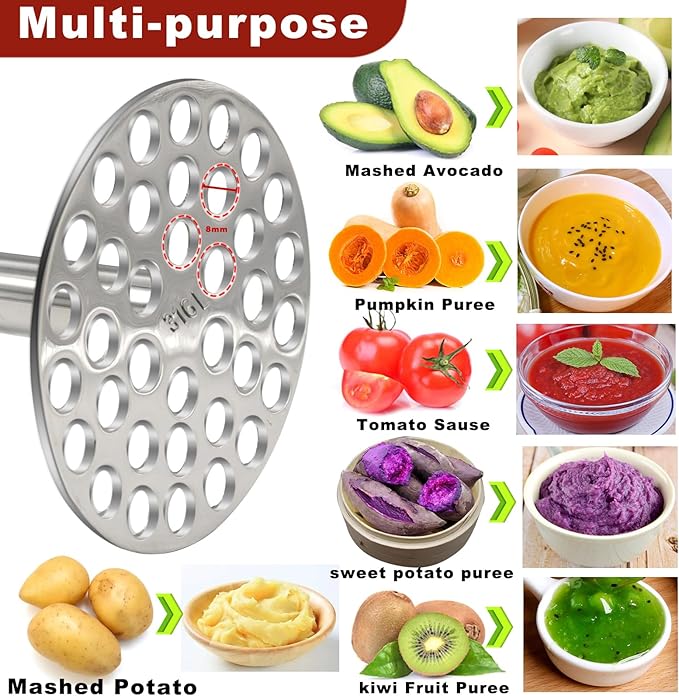 Potatoes Masher, Heavy Duty Potato Masher-316 Stainless Steel, Hand Mashed Potato Mashers & Potatoes Tool-Long Handle for Potatoes, Avocado, Tomatoes, Avocados, Beans, Fruit and Vegetables
