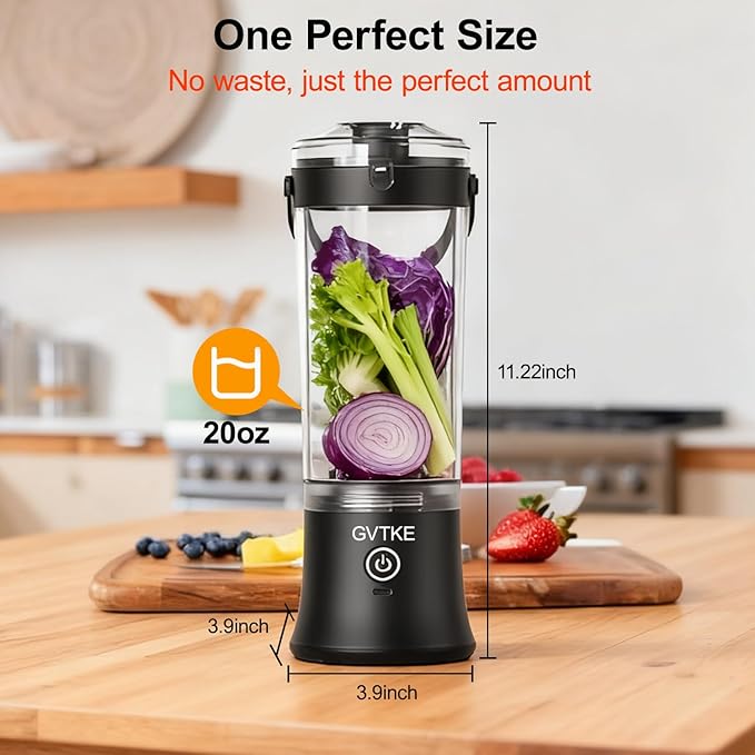 Portable Blender Dual Mode 18000RPM 20Oz Blending Cup Ice Crushing Smoothie Frozen Fruit Mini Home Gym Travel(Black)