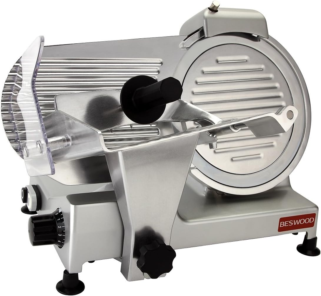 10" Premium Chromium-plated Steel Blade Electric Deli Meat Cheese Food Slicer Commercial and for Home use 240W BESWOOD250