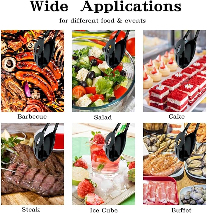 2 Pieces Buffet Salad Tongs for Kitchen Serving and Cooking, Stainless Steel Food Scissor Tongs, Catering Utensil for Bread Cake Bake Steak Barbecue (Black)