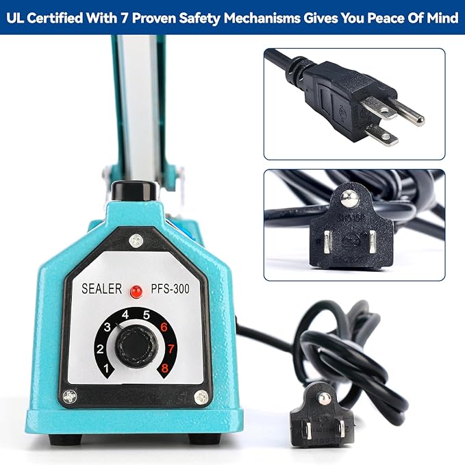 Sealer Pro, Patented 12inch Impulse Heat Bag Sealer, 7mm Sealing Width Poly Bag Seal Machine, 2 Replacement Kits 2 Fuses Included, Blue