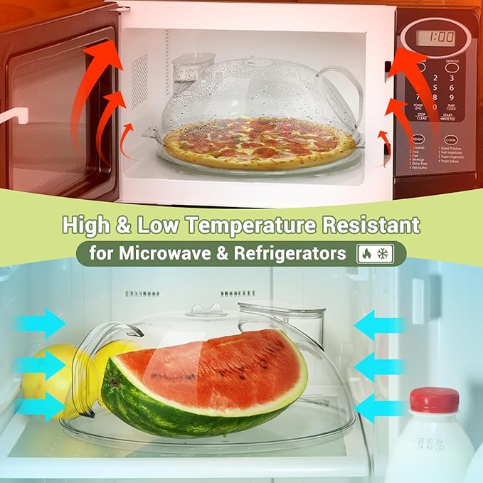 WENWELL Microwave Splatter Cover,Protect Food Splashes,Dish Bowl Plate Serving Lid with Handle,BPA-Free,Clear Safe Plastic,Microwave Cover for Food,10 Inch