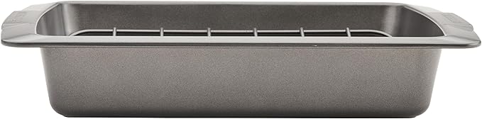 Farberware Bakeware Nonstick Roasting Pan/Roaster with U-Rack, 14.75 Inch x 10.75 Inch - Gray