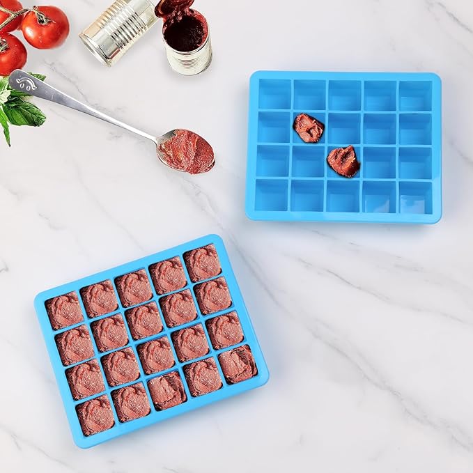 1 Tbsp Silicone Freezer Molds - Perfect for Storing Garlic, Herbs, Ginger, Pesto, Tomato Paste, Lemon Juice,Vegetable Purees,Purees and More - Silicone Food Freezer Tray (Blue 2 Pack)