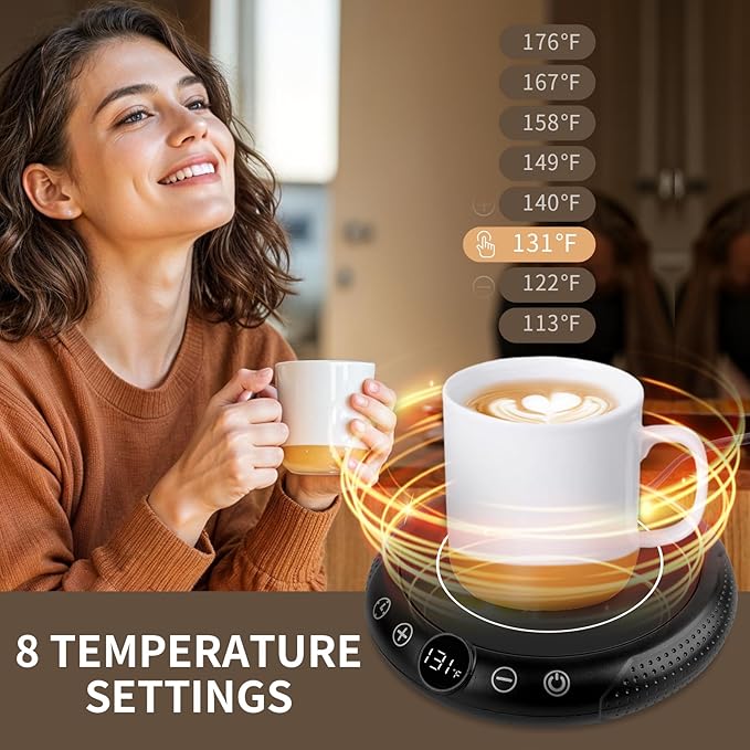 Coffee Mug Warmer, Electric Cup Warmer for Desk, Candle Warmer Plate with Temperature Display, 8-Temp Setting & 1-12H Timer, Stocking Stuffer Christmas White Elephant Coffee Gifts for Adults Women Men