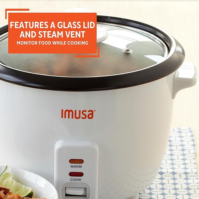 IMUSA USA GAU-00013 Electric Nonstick Rice Cooker 8-Cup (Uncooked) 16-Cup (Cooked), White