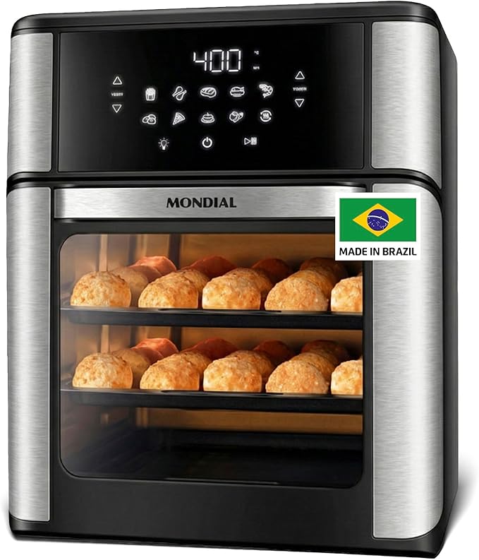 Air Fryer Oven 1800W, 12.7QT Capacity, Touchscreen Panel, Automatic Shut-Off, Toaster + Airfryer – Black & Stainless Steel – Mondial