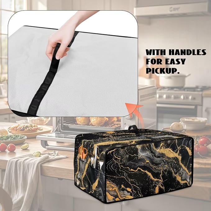 Air Fryer Toaster Oven Dust Cover Dustproof Modern Design Convection Oven Cover with Side Pockets for Small Kitchen Appliances, S, 14.5 x 18.5 x 9 Inches, Black Gold Marble