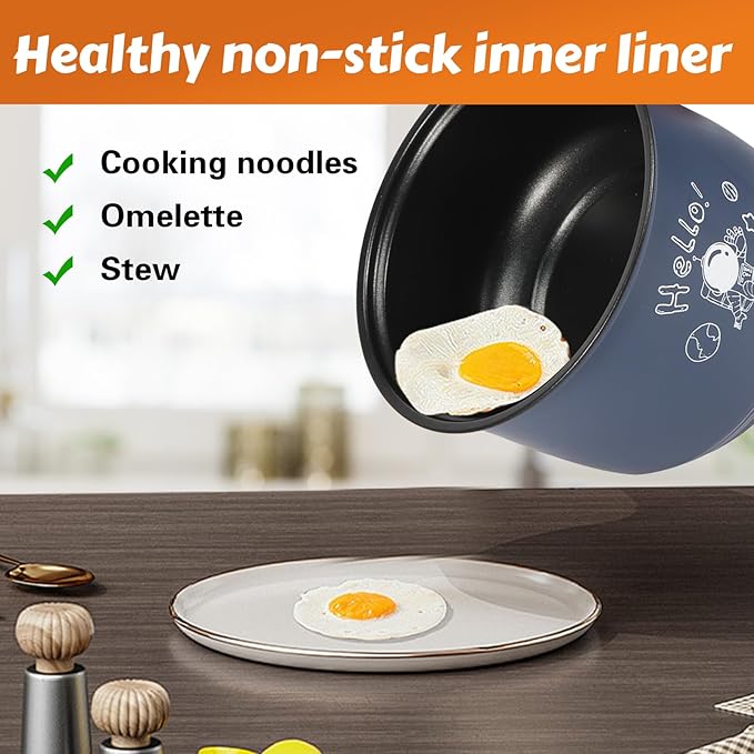 Hot Pot Electric with Steamer, Rapid Noodles Cooker, 55 Oz Stainless Steel Electric Pot for Cooking Dorm, Anti-Dry Burning, Non Stick Portable Electric Pot for Raman Soup Noodles Ect (Single Layer)