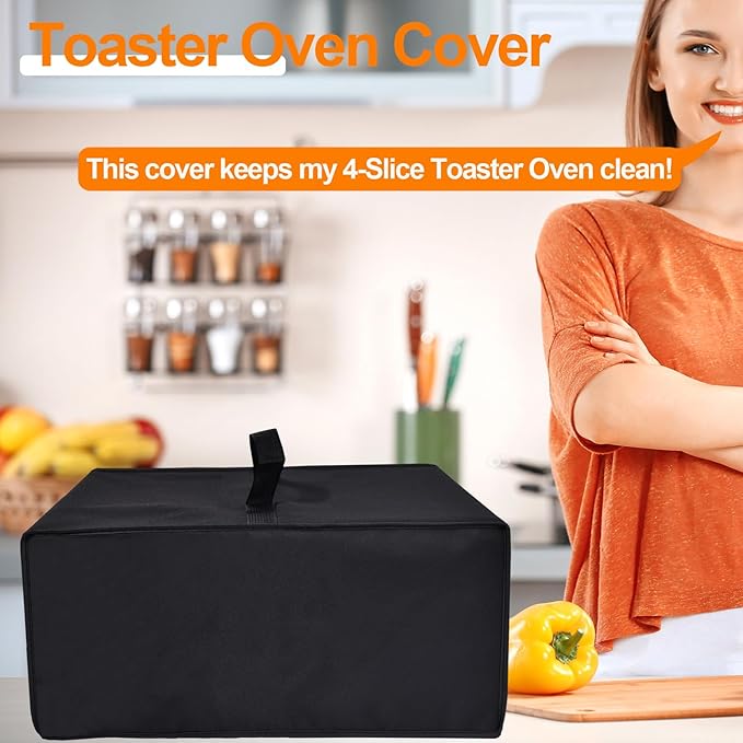 Toaster Oven Cover Heavy Duty Water-Proof Heat-Resistant Dust-Proof Protective Cover Case for BLACK+DECKER 4-Slice Crisp 'N Bake Air Fry Toaster Oven TO1313SBD/TO1787SS (Black)
