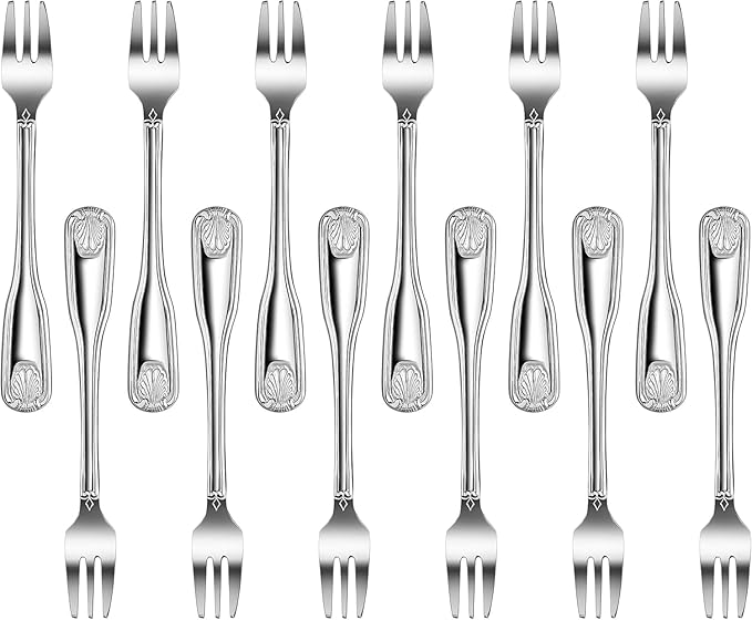 New Star Foodservice 58321 Shell Pattern, 18/0 Stainless Steel, Oyster Fork, 6-Inch, Set of 12