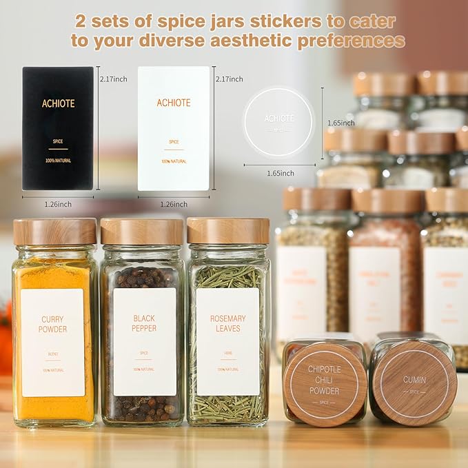 Spice Jars with Label，4oz Seasoning Containers, Glass Spice Bottles with Shaker Lids,Funnel, Chalk Pen (36)