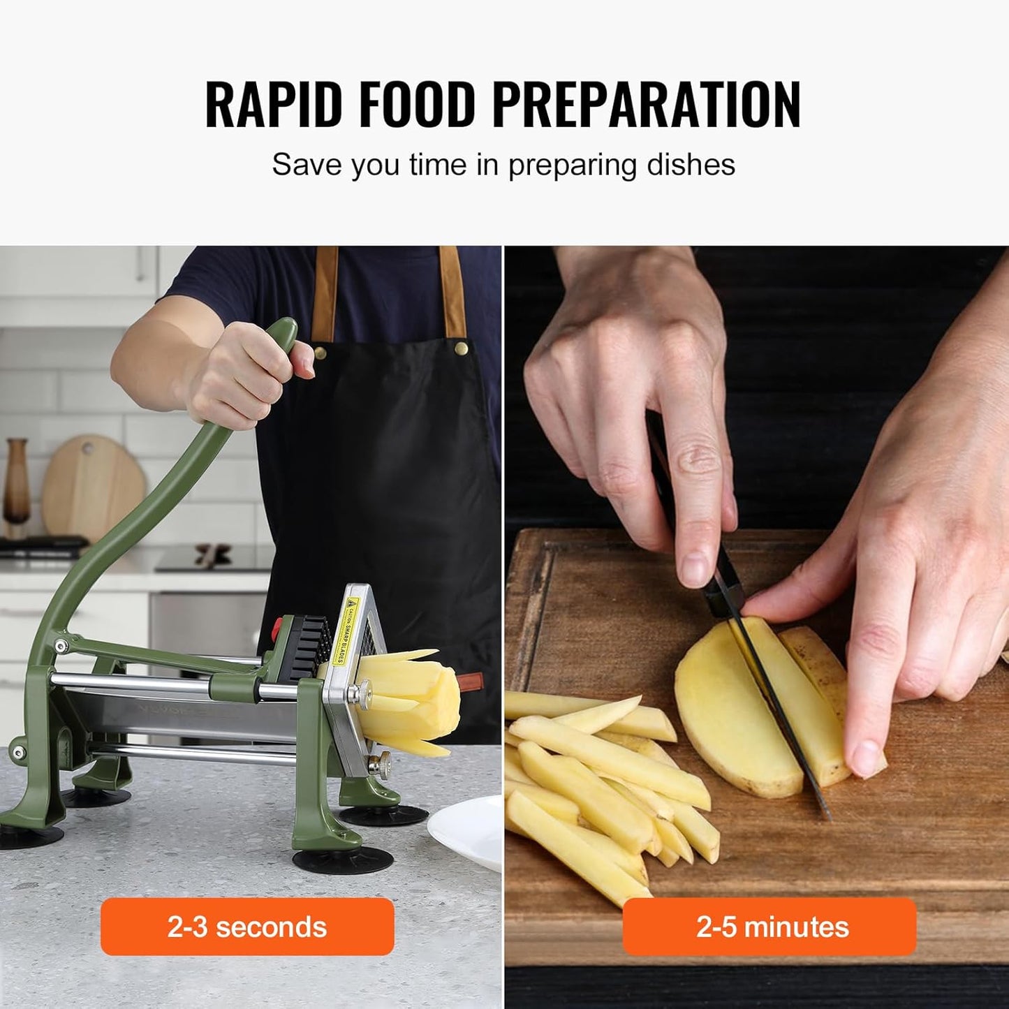 VEVOR French Fry Cutter, Potato Slicer with 3/8-Inch Stainless Steel Blade, Manual Potato Cutter Chopper with Suction Cups, Great for Potato, French Fries, Cucumber, Vegetables, Carrot