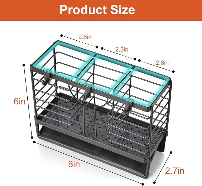 Utensil Holder, Stainless Steel Utensil Drying Rack with 3 Compartments and Automatic Drain Tray for Kitchen Counter, Silverware Cutlery Flatware Holder Forks, Knives, Spoons, Chopsticks Organizer