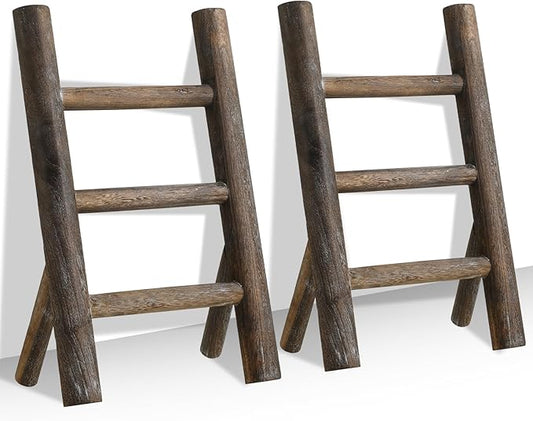 Cinnvoice 2 Pcs Wooden Tea Towel Ladder Rustic Hand Towel Stand Rack Mini Countertop Towel Stand Farmhouse Wood Counter Towel Holder for Bathroom Country Kitchen Office(Wood Color)