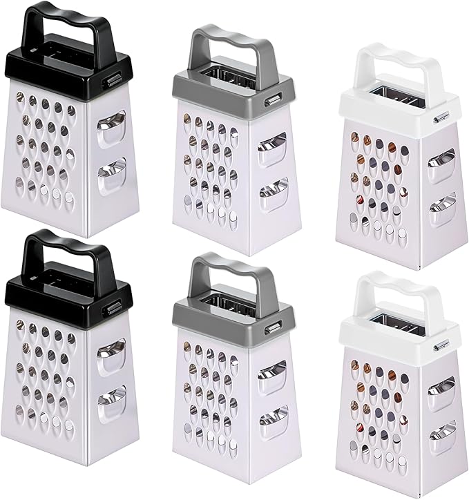 6 Pcs Mini Cheese Grater Professional Small Box Grater Stainless Steel Handheld Slicer with 4 Sides Food Shredder Safe Zester for Kitchen Cheese Garlic Ginger Vegetable Potatoes
